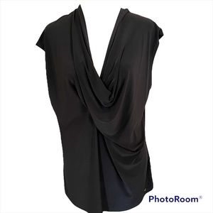 Donna Karen New York XL Black Draped neck Blouse